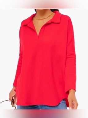 Pomander Place Tuckernuck Red Easy Polo Swing Sweatshirt Top M/L Lagenlook Luxe